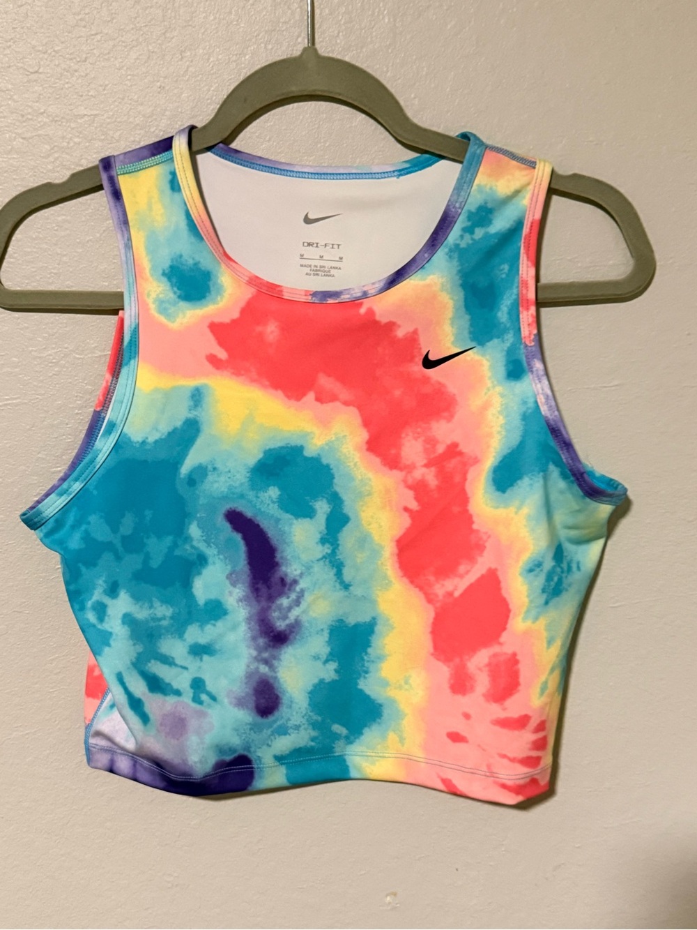 Nike Women's Neon Tie-Dye Cropped Tank Top - Turquoise, Coral, Yellow, Purple